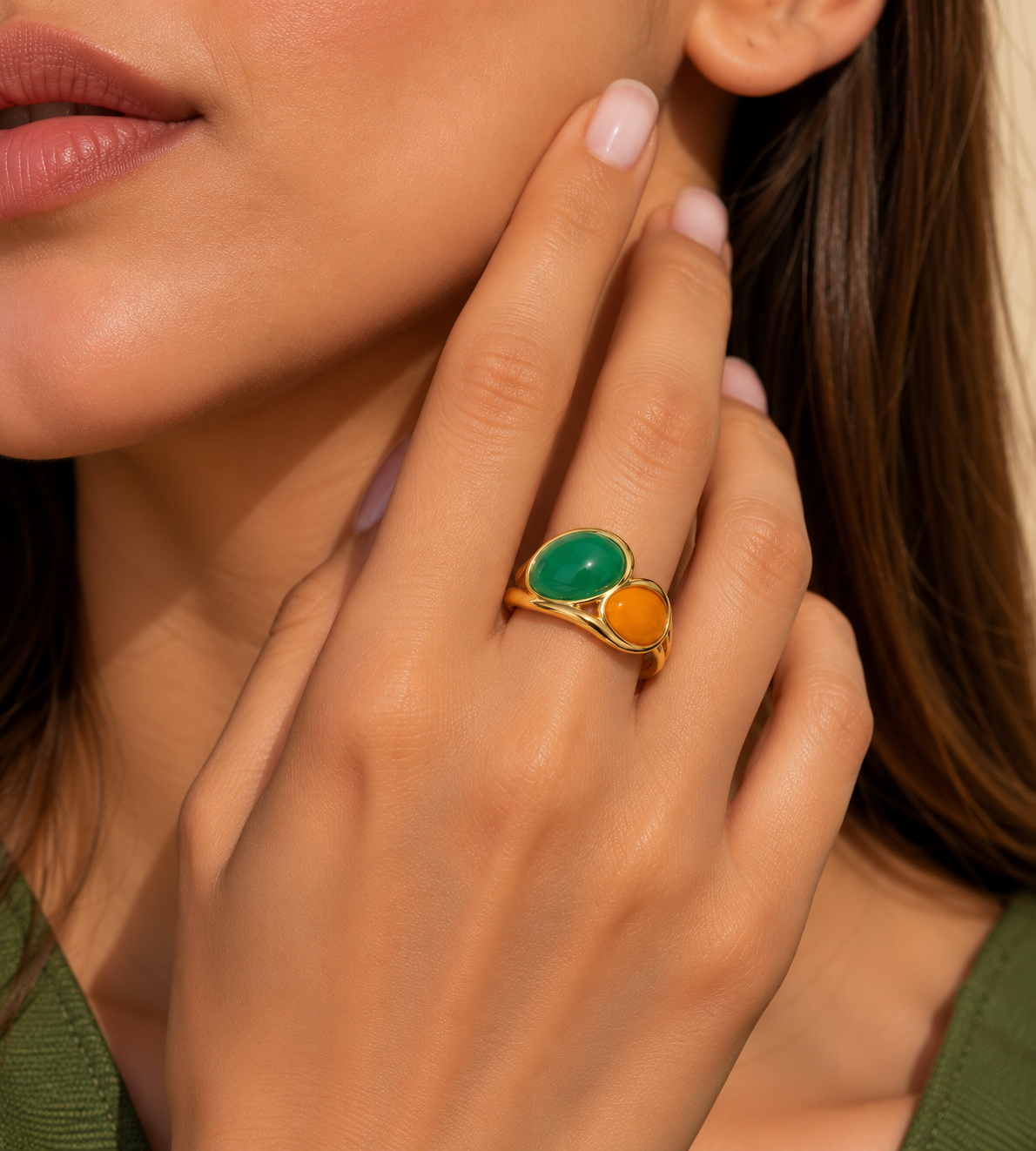 Emerald Amber Duo Ring