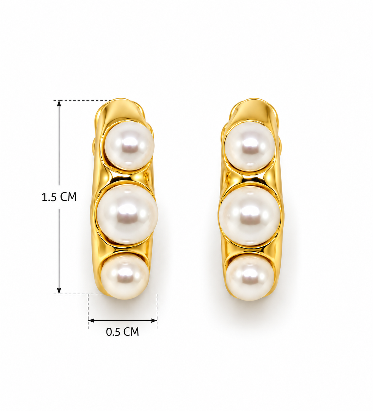 Golden Trio Pearl Stud Earrings |  925 Silver