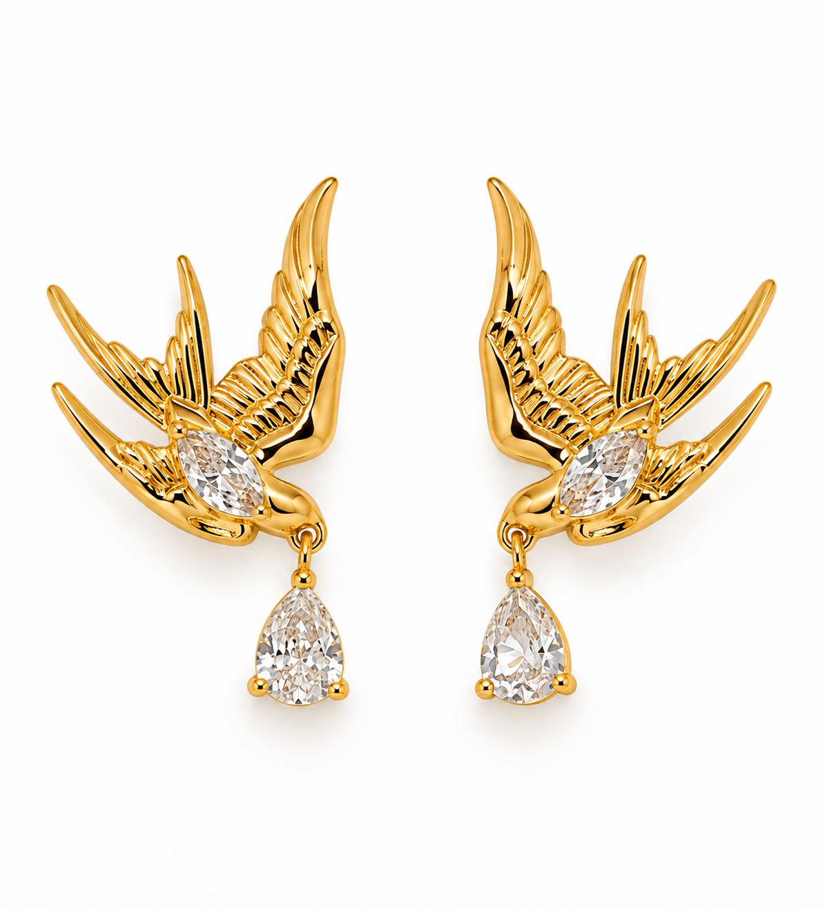 Golden Crystal Bird Drop Earrings