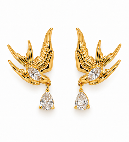 Golden Crystal Bird Drop Earrings
