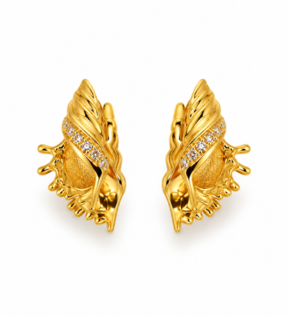 Golden Seashell Crystal Stud Earrings