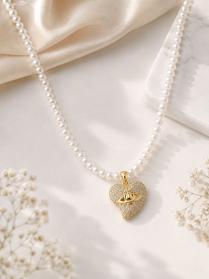 Pearl Orbit Heart Necklace