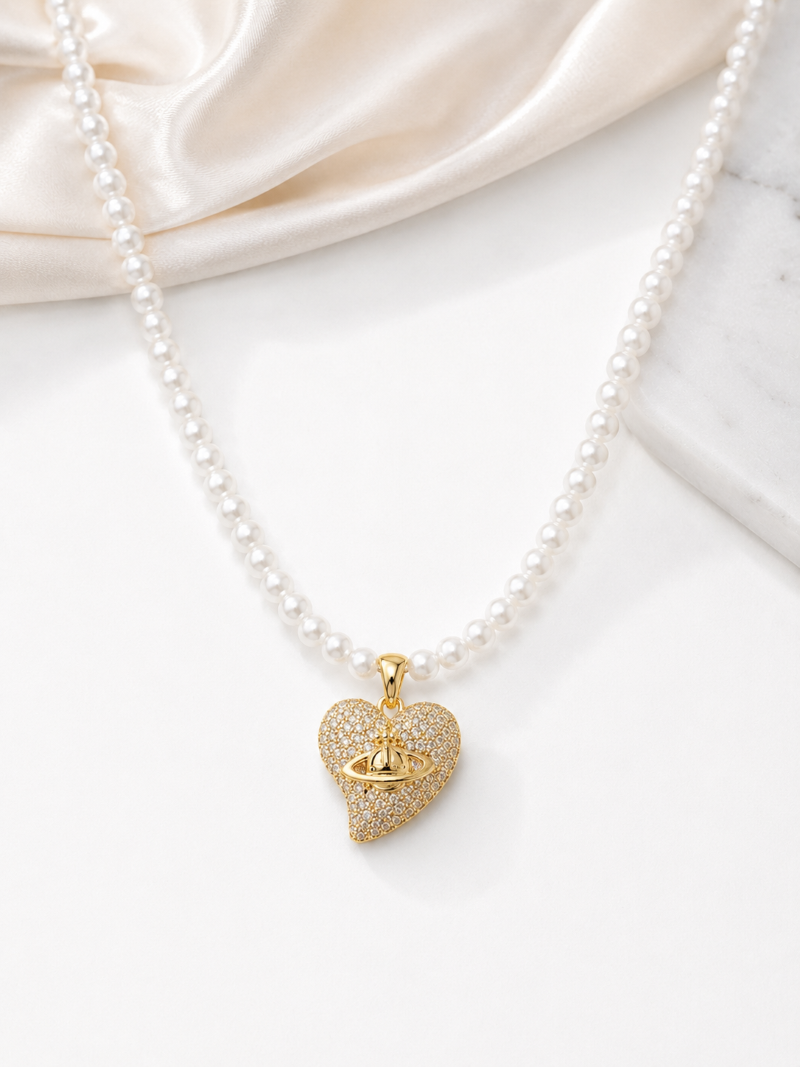 Pearl Orbit Heart Necklace