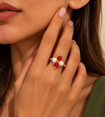 Ruby Ivory Clover Ring