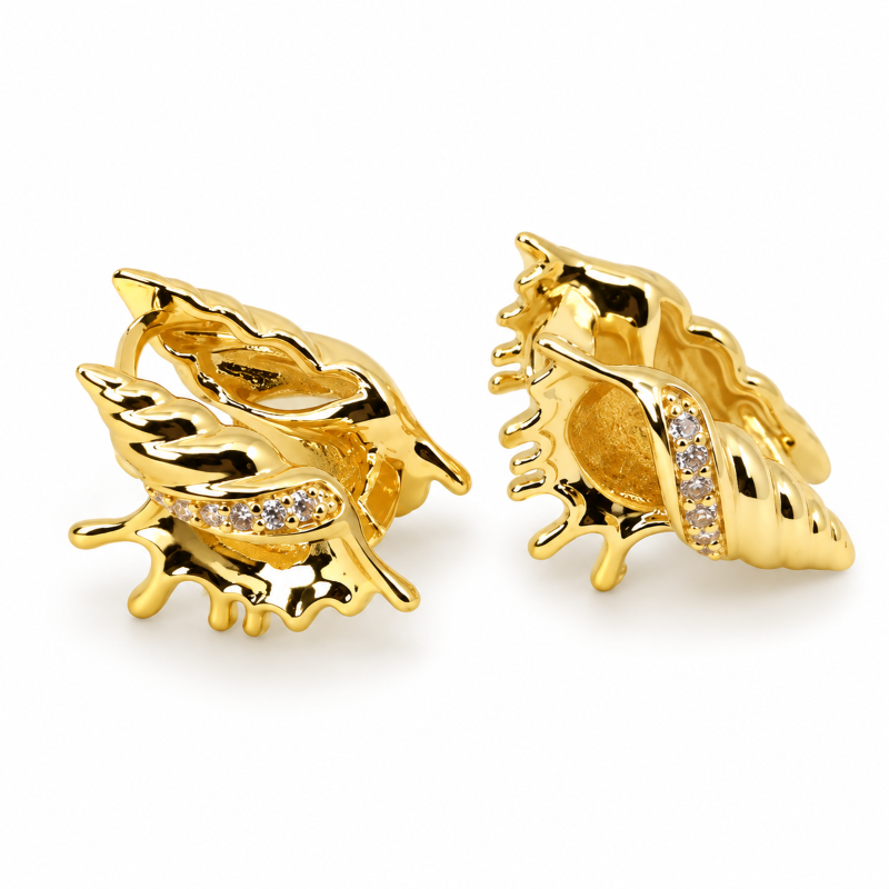 Golden Seashell Crystal Stud Earrings