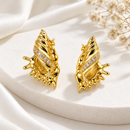 Golden Seashell Crystal Stud Earrings