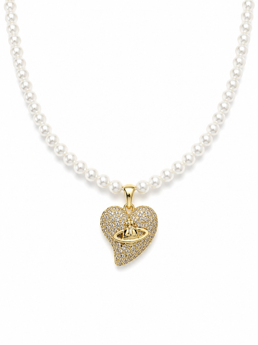 Pearl Orbit Heart Necklace