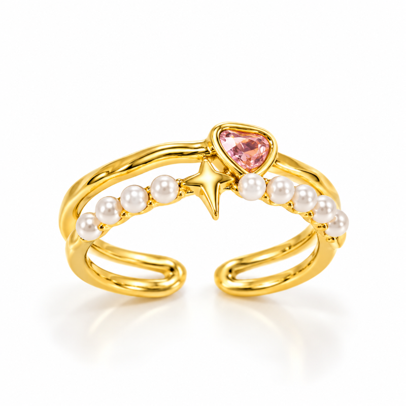 Pink Heart Pearl Ring