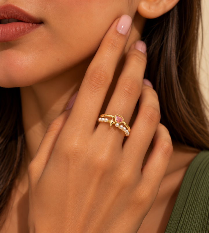Pink Heart Pearl Ring
