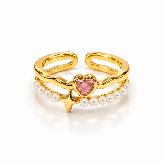 Pink Heart Pearl Ring