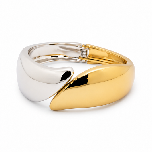 Dual Tone Sculpted Cuff Bracelet (Anti Tarnish)