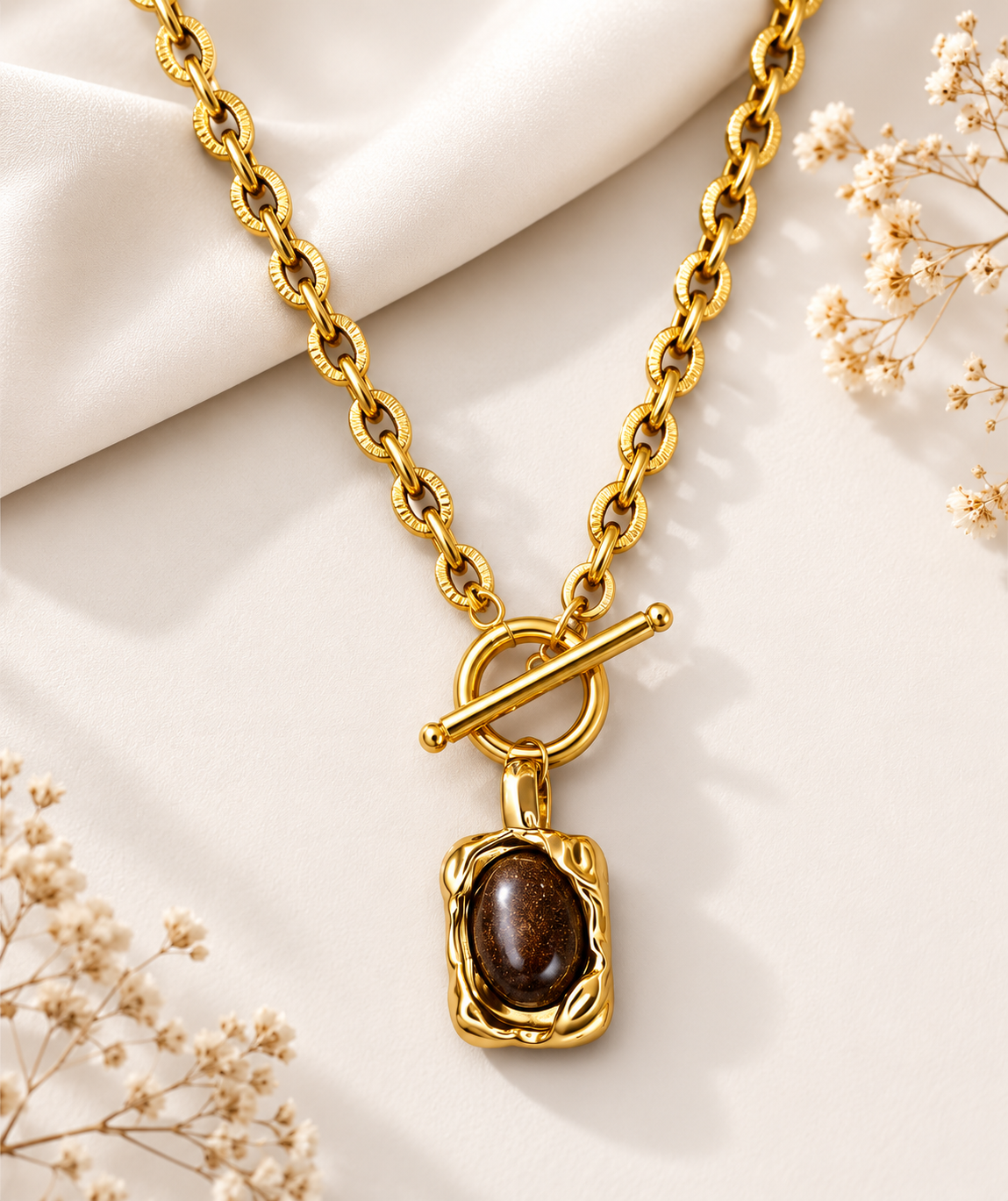 Midnight Stone Chunky Pendant Necklace