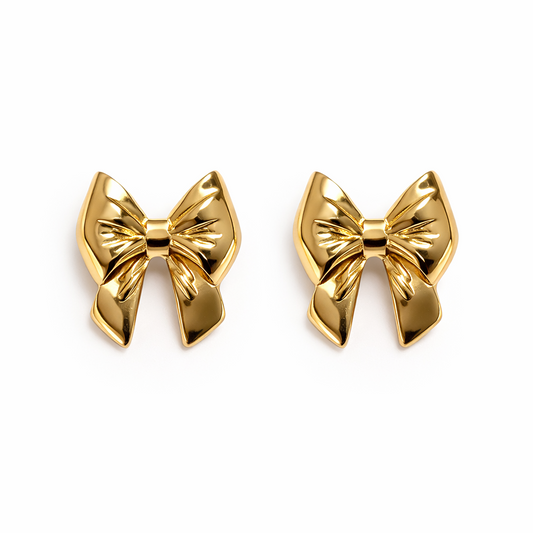Golden Bow Statement Earrings (Anti tarnish)