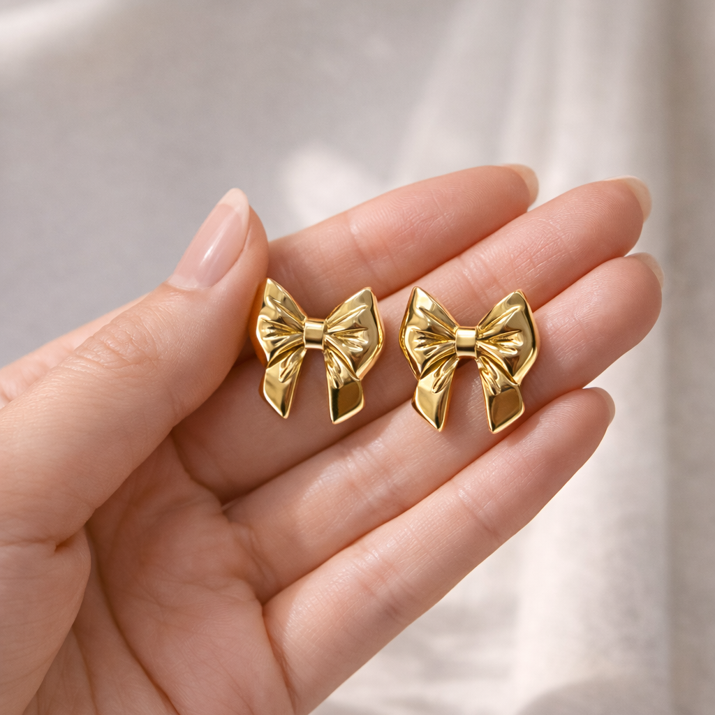 Golden Bow Statement Earrings (Anti tarnish)