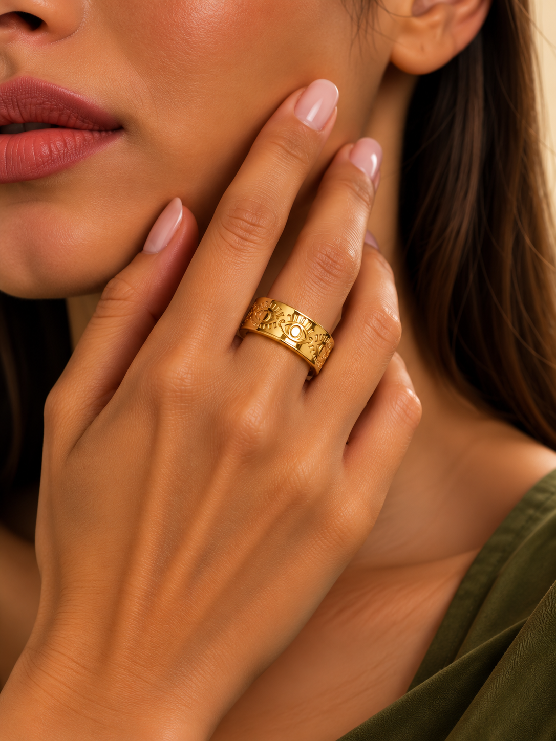 Evil Eye Protection Gold Adjustable Ring