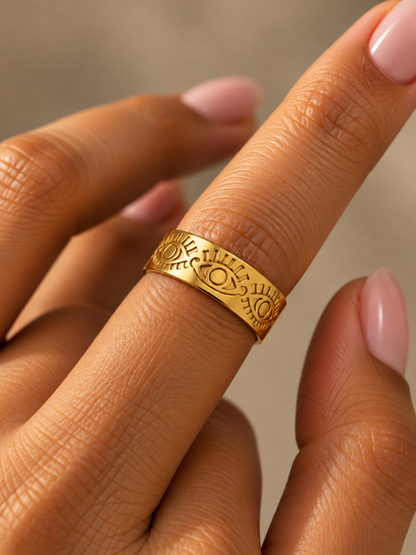 Evil Eye Protection Gold Adjustable Ring
