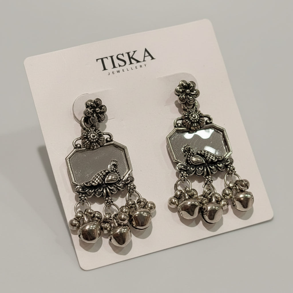 Vintage Bird Ghungroo Oxidised Earrings