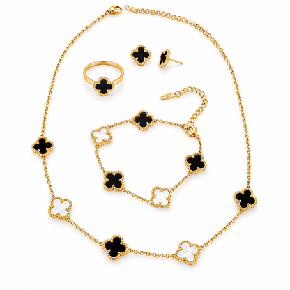 Black & White Clover Luxe Jewellery Set – 4 Piece