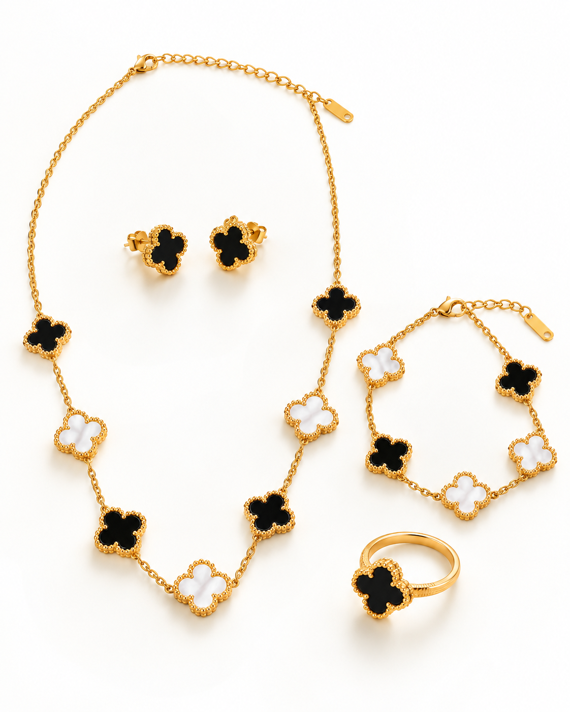 Black & White Clover Luxe Jewellery Set – 4 Piece
