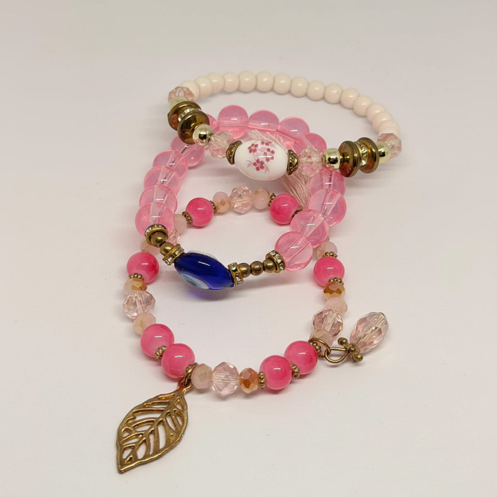 Pink Evil Eye Charm Bracelet (Set of 4)