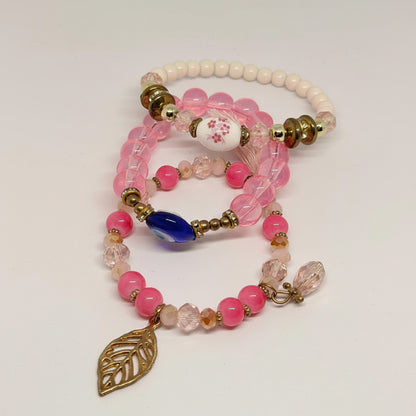 Pink Evil Eye Charm Bracelet (Set of 4)