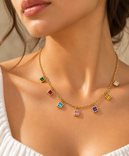 Multicolour Square Charm Necklace