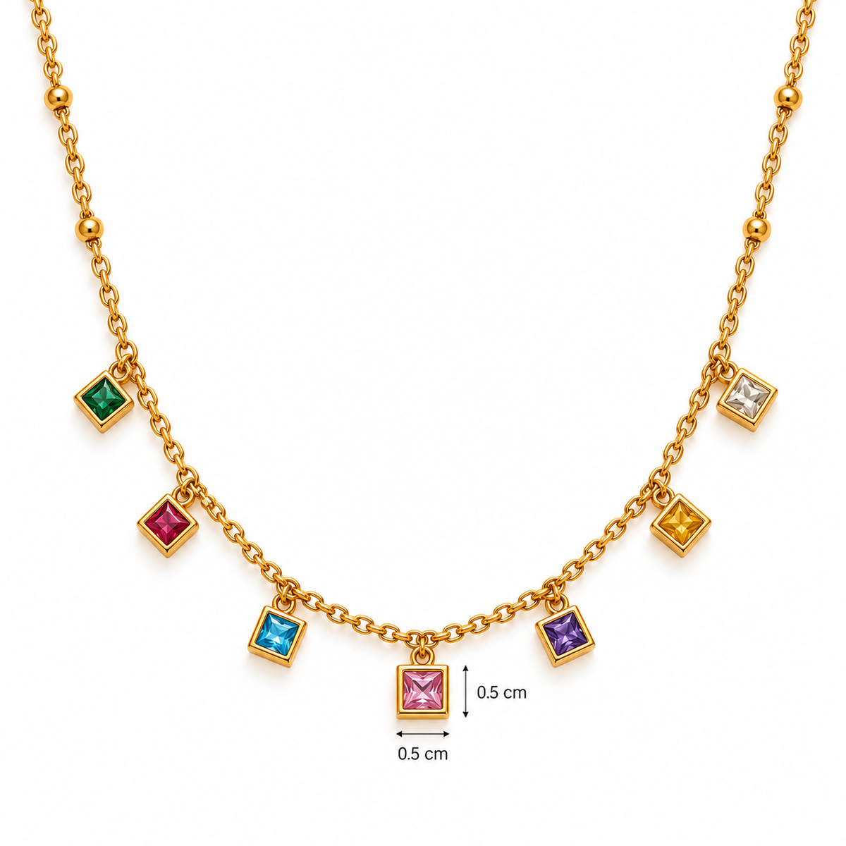Multicolour Square Charm Necklace