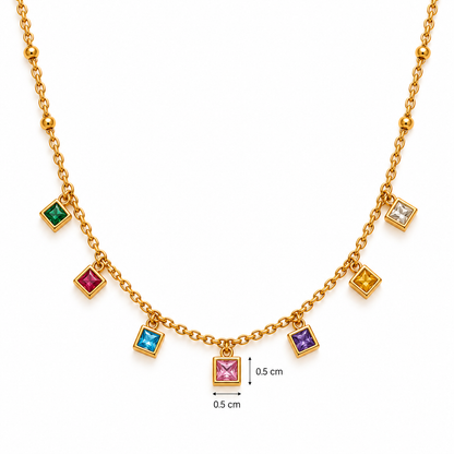 Multicolour Square Charm Necklace