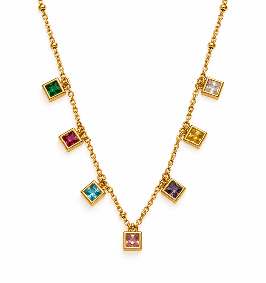 Multicolour Square Charm Necklace