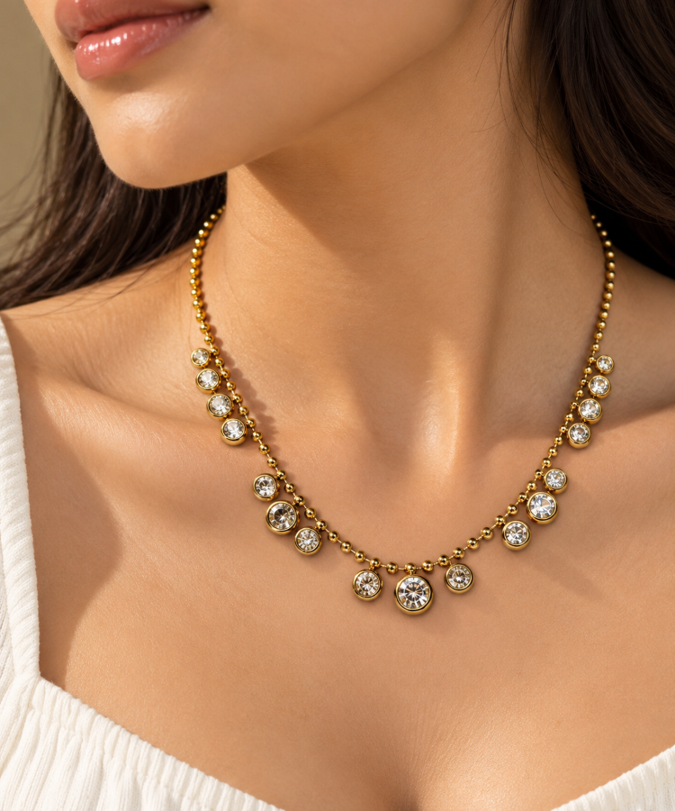 Crystal Drop Charm Necklace