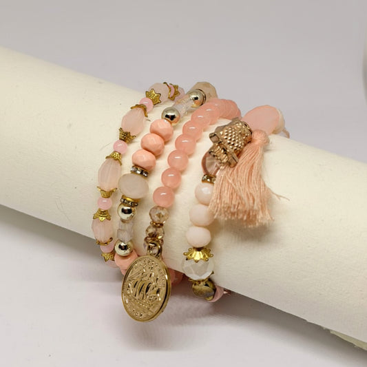 Blush Luxe Charm Bracelet Set (Set of 4) – Beaded Tassel Stack
