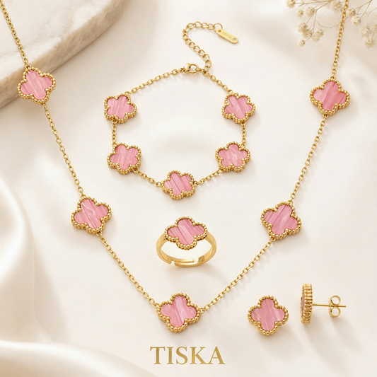 Royal Pink Clover Luxe Jewellery Set of 4
