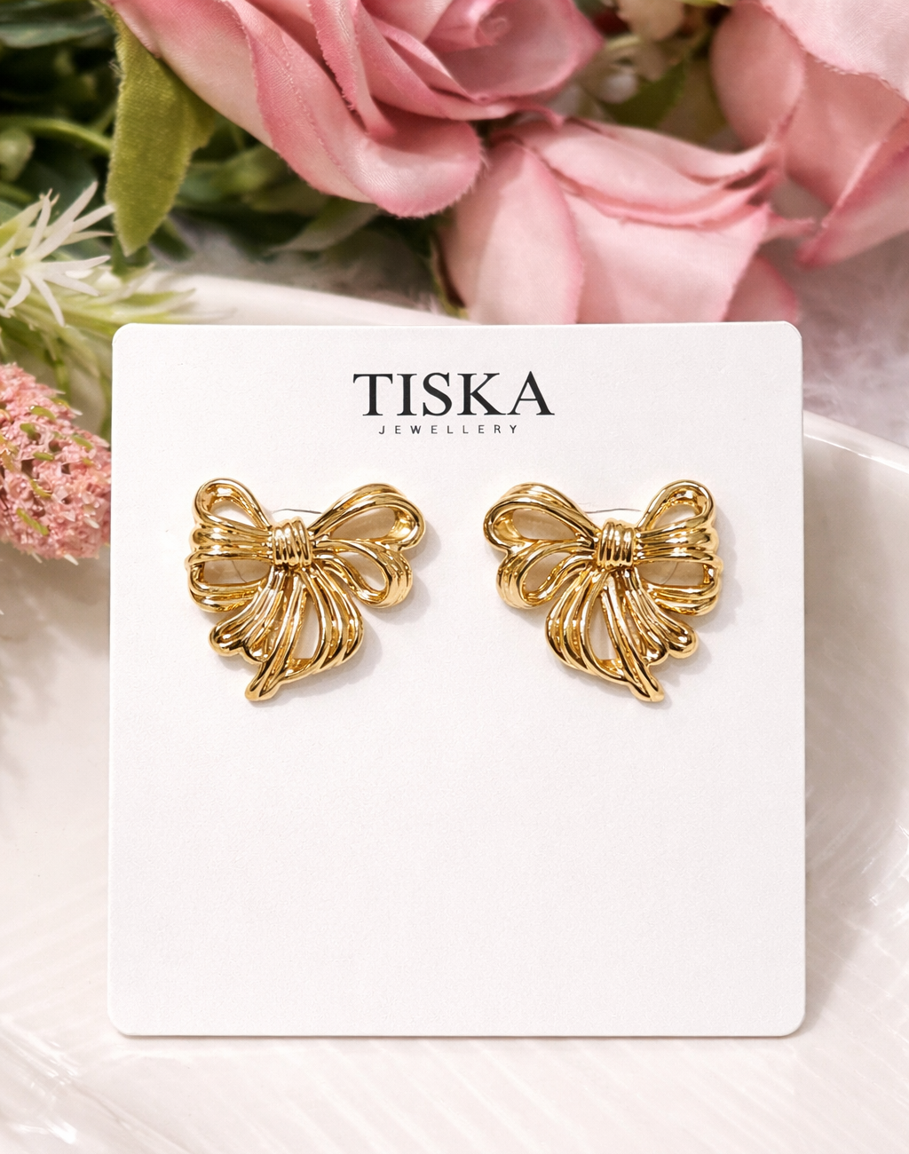 Elegant Ribbon Bow Gold Earrings (Anti Tarnish)