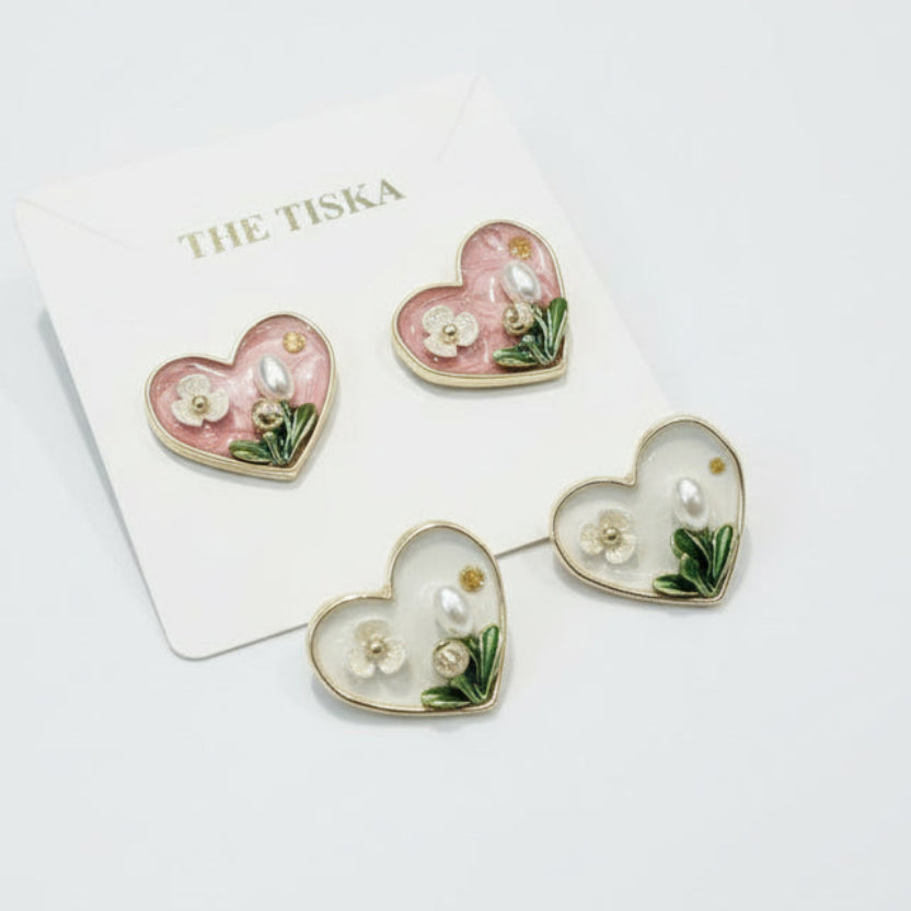 Blooming Heart Garden Stud Earrings