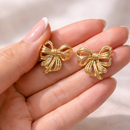 Elegant Ribbon Bow Gold Earrings (Anti Tarnish)