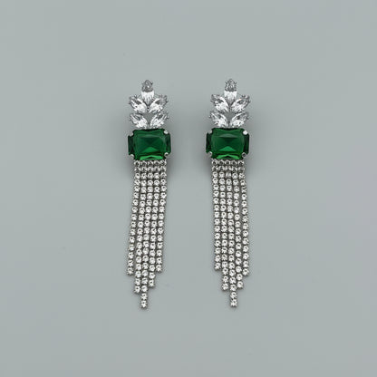 Emerald Crystal Tassel Statement Earrings