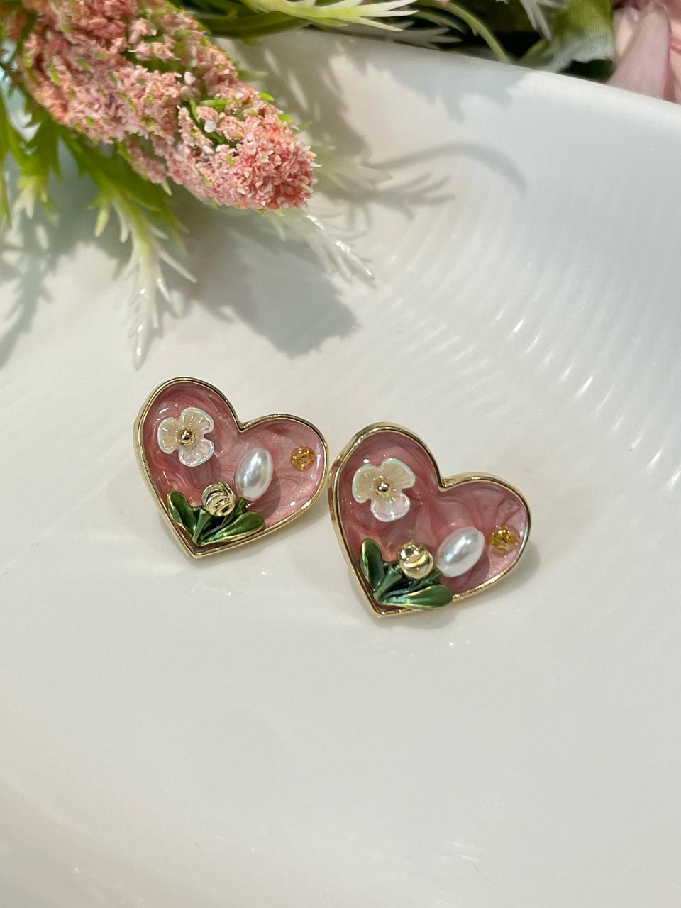 Blooming Heart Garden Stud Earrings