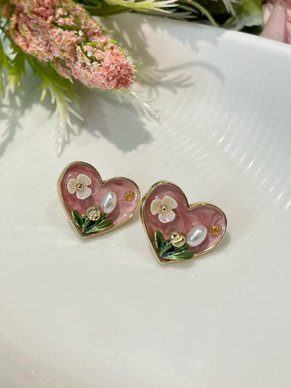 Blooming Heart Garden Stud Earrings