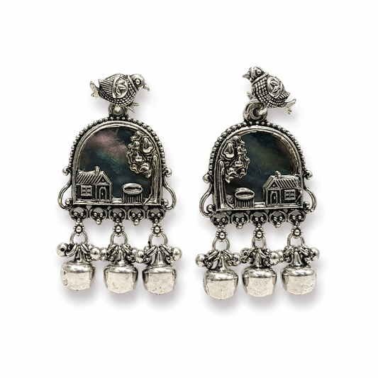 Vintage Village Story Oxidised Earrings