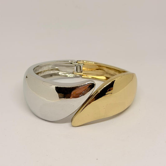 Dual Tone Sculpted Cuff Bracelet (Anti Tarnish)