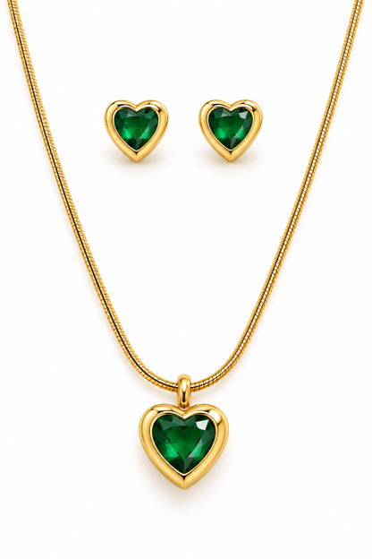 Emerald Heart Pendant Jewellery Set OF 2