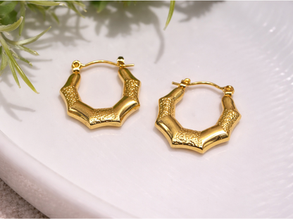 Anti Tarnish Golden Bamboo Hoops  (Anti tarnish)