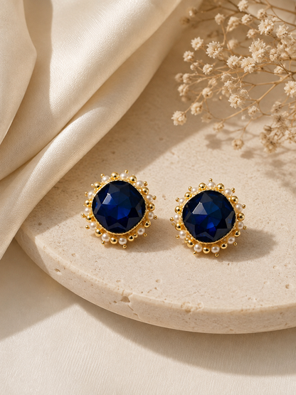 Midnight Pearl Halo Stud Earrings
