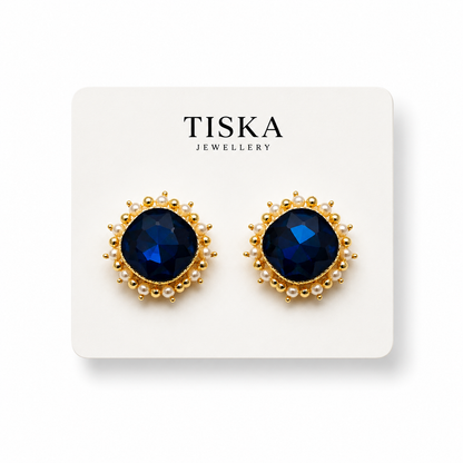 Midnight Pearl Halo Stud Earrings