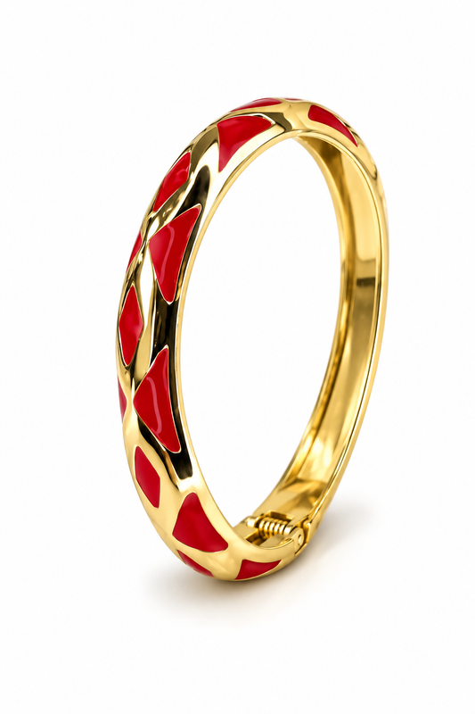 Red Enamel Statement Gold Bangle (Anti-Tarnish) | Medium wrists
