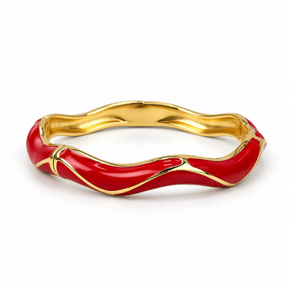 Wave Red Enamel Gold Bangle (Anti-Tarnish) | Medium wrists