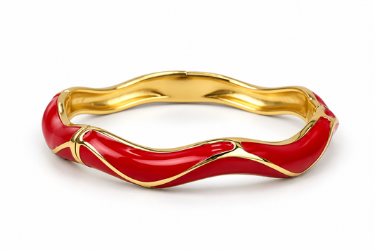 Wave Red Enamel Gold Bangle (Anti-Tarnish) | Medium wrists