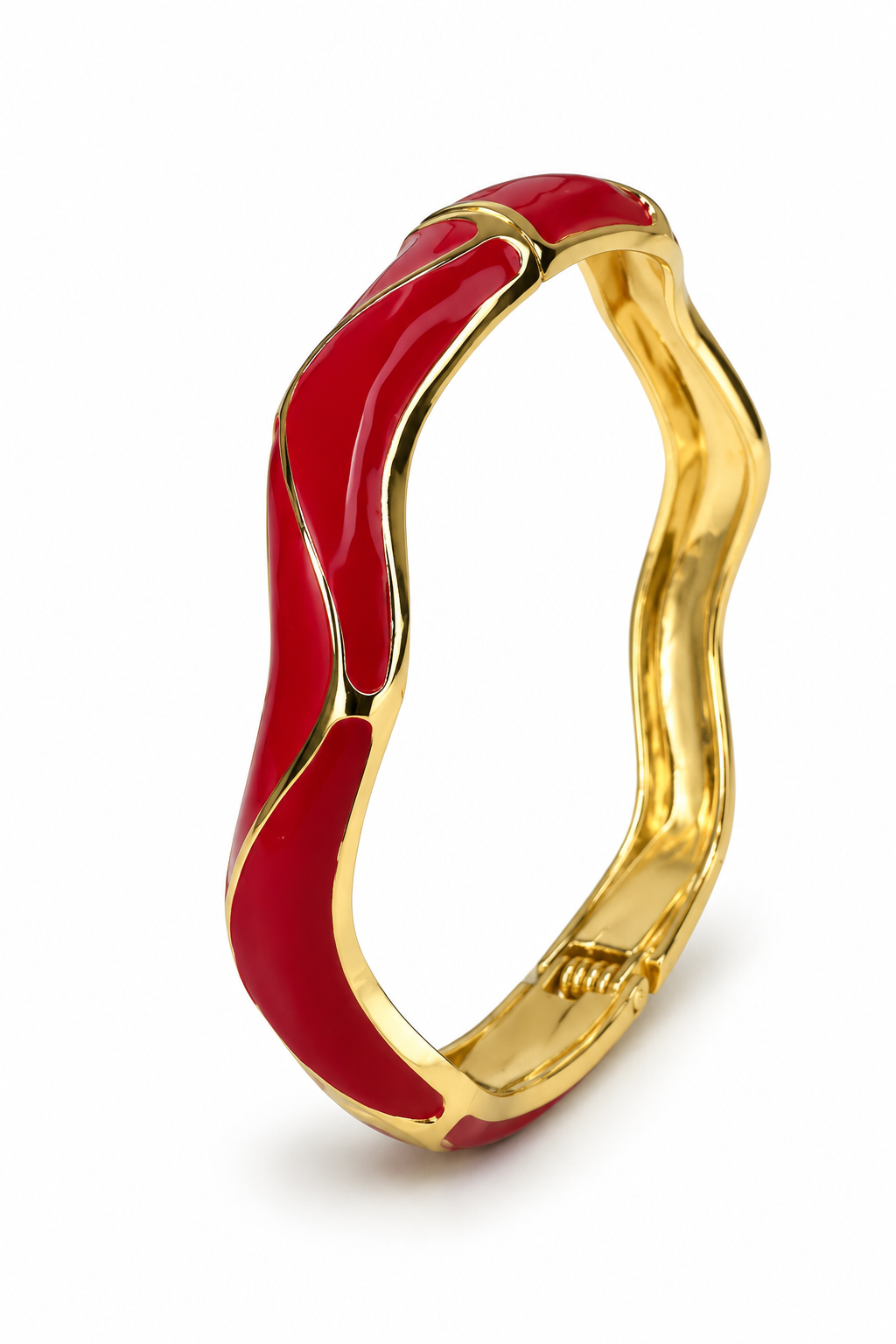 Wave Red Enamel Gold Bangle (Anti-Tarnish) | Medium wrists