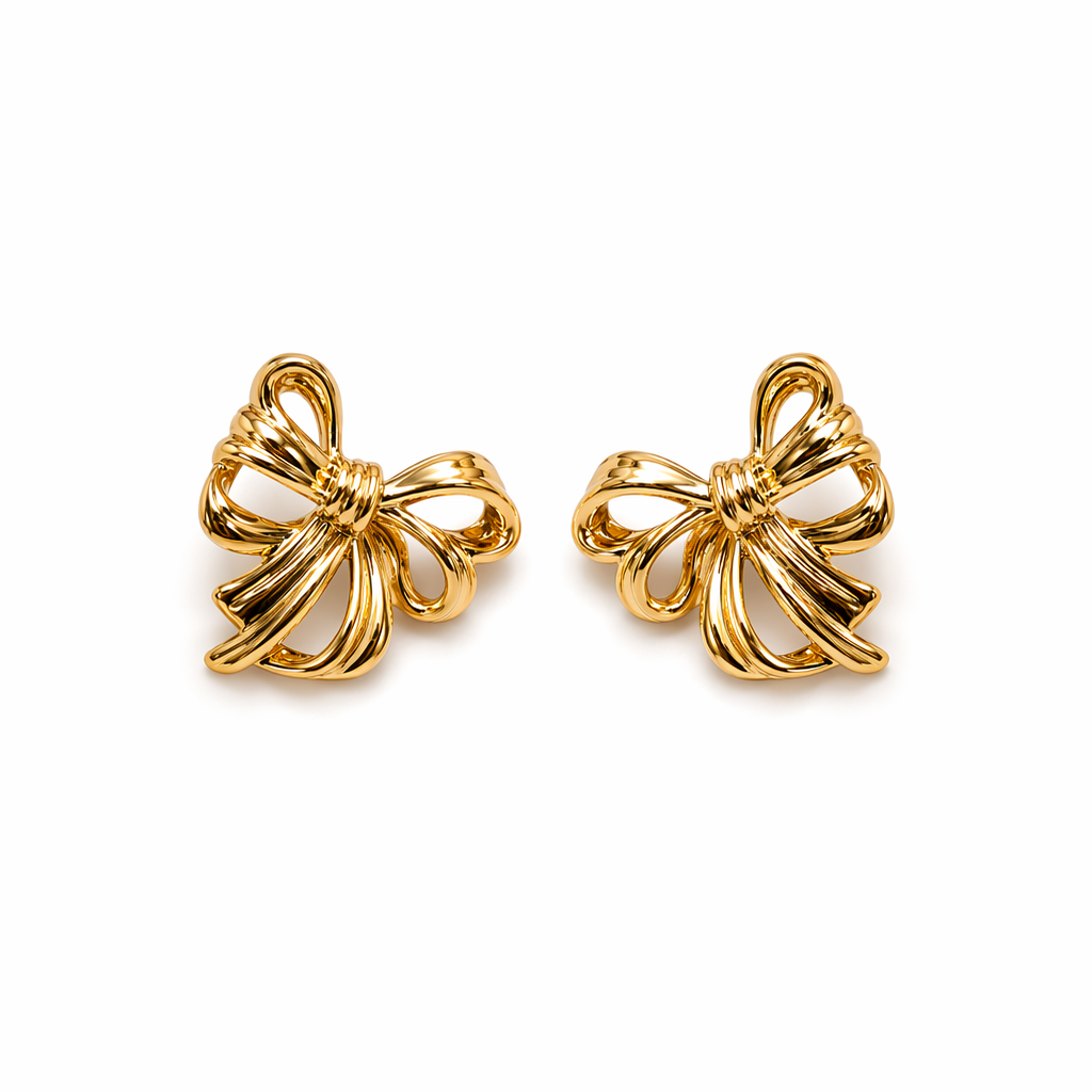 Elegant Ribbon Bow Gold Earrings (Anti Tarnish)