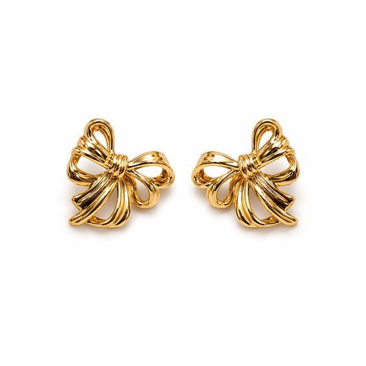 Elegant Ribbon Bow Gold Earrings (Anti Tarnish)